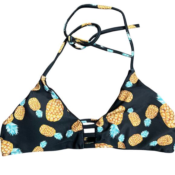 Sherry DC 2 Piece Bikini SMALL Black Pineapple Beach Hipster Strappy Halter NEW - Picture 6 of 8